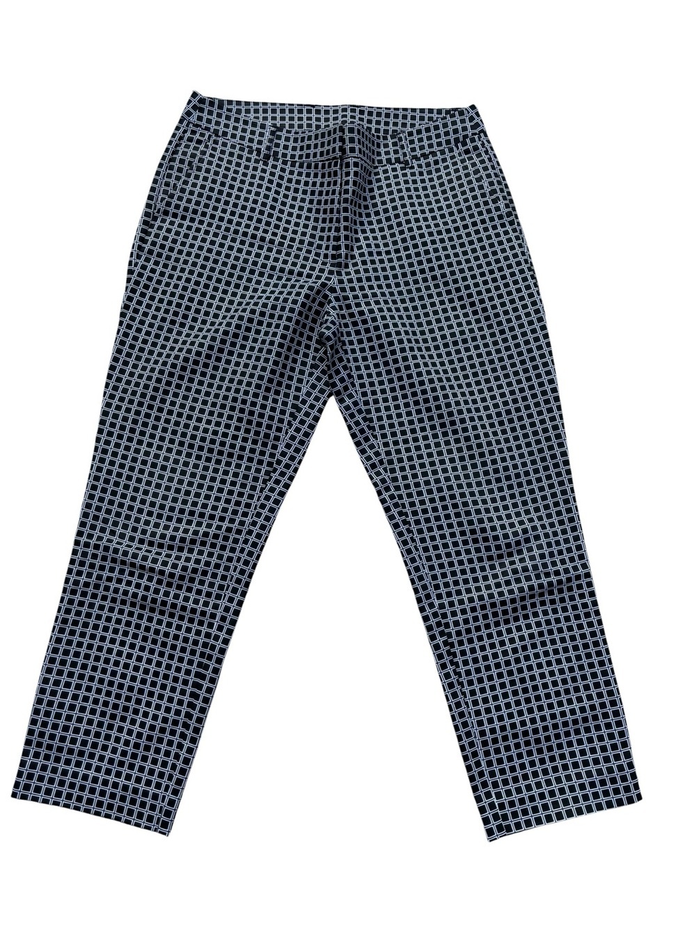 Anne Klein Ankle Pants, Black and White Geometric Print, Windowpane, Size 4